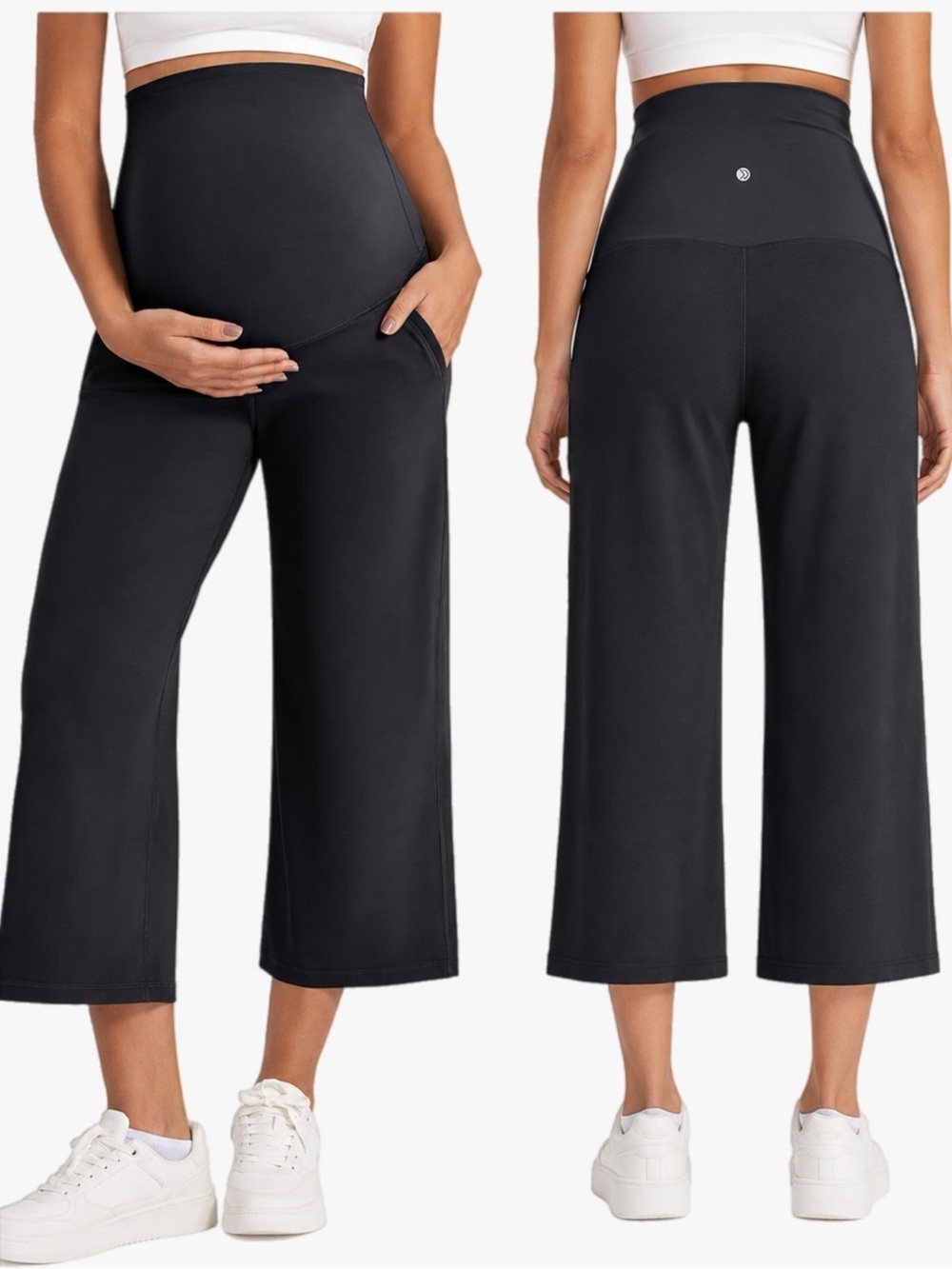 NWT G4Free Maternity Wide Leg Cropped Pants Size Large Short High Rise Black
